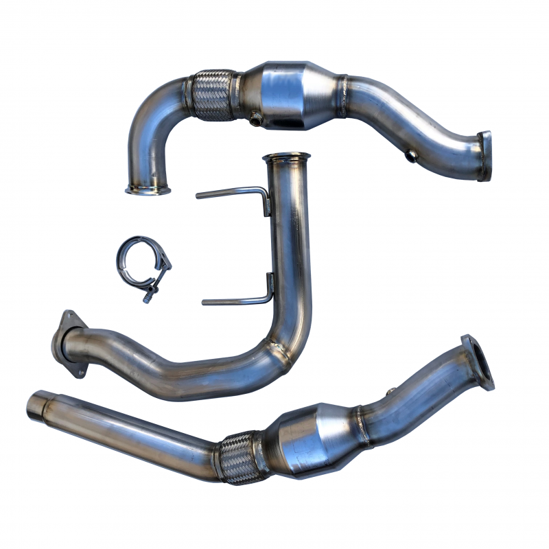 SPD 2017-2020 Ford F150 Raptor 3.5L 304SS Catted Downpipes, with built-in Turbo Adapters