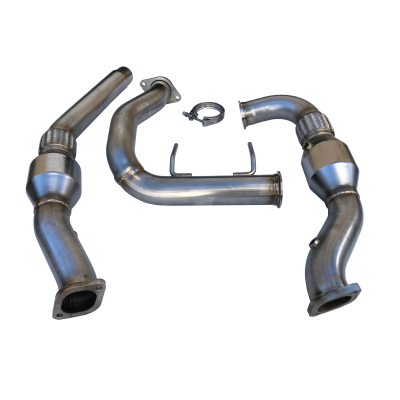 SPD 2017-2020 Ford F150 Raptor 3.5L 304SS Catted Downpipes, with built-in Turbo Adapters